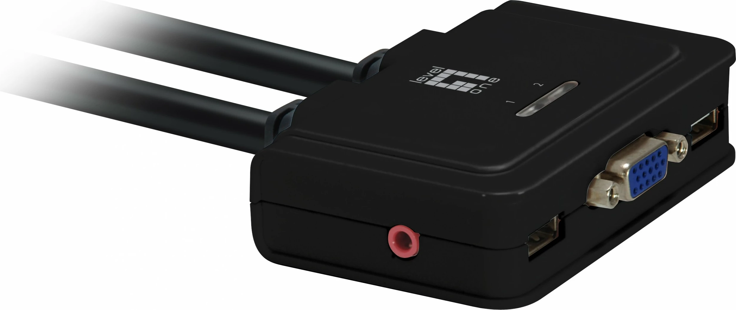 Switch LevelOne KVM-0223, 2-Port USB VGA, mbështetje audio, 2048 x 1536 pixels, e zezë
