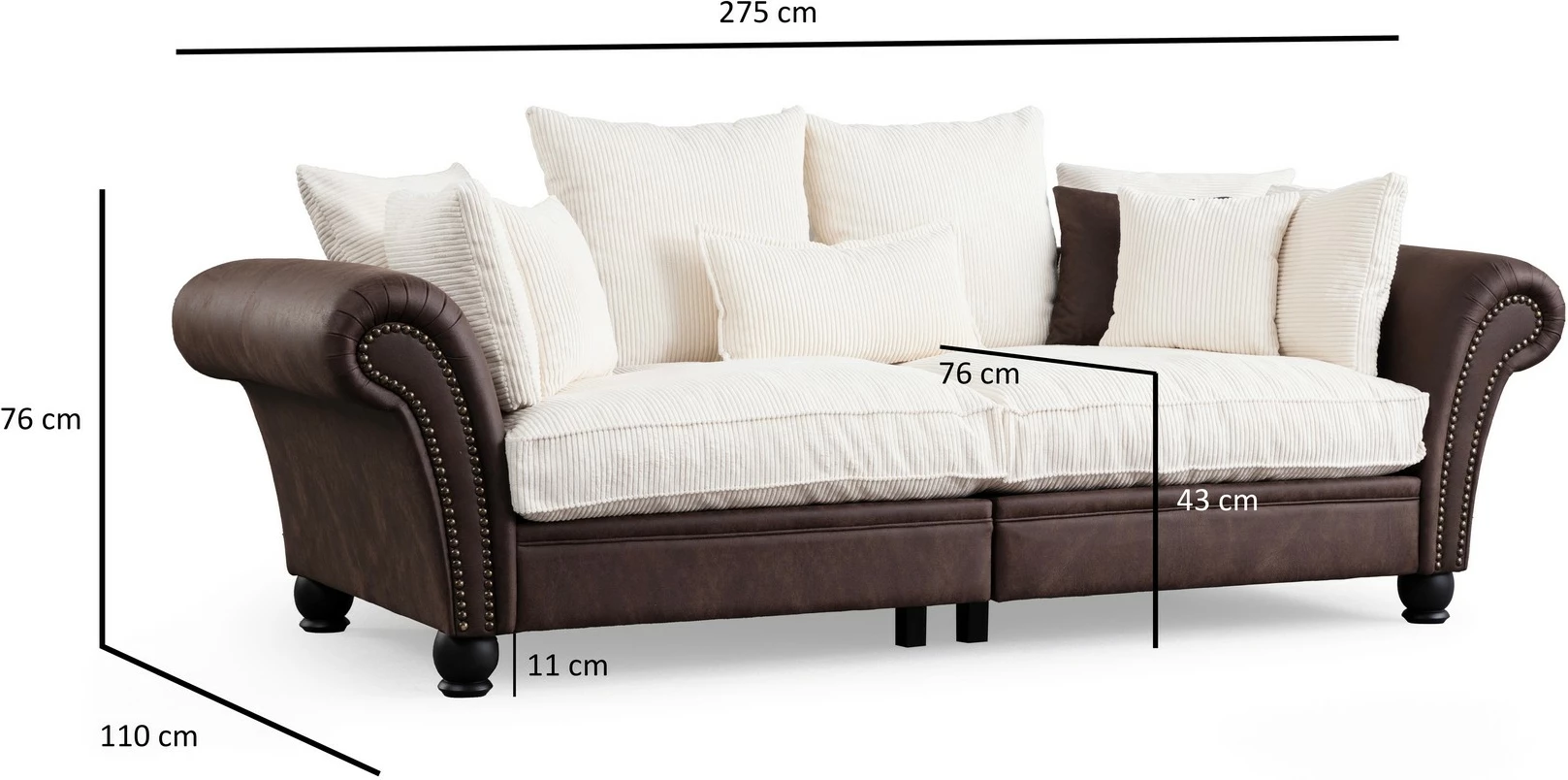 Divan treshe Atelier del Sofa, Lawrence Lounge, kafe dhe bardhë