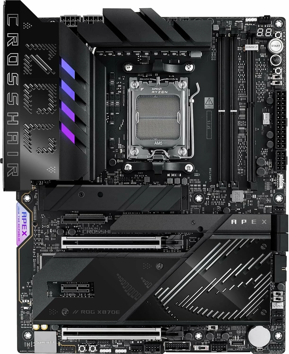 Pllakë amë Asus ROG Crosshair X870E Apex AM5 ATX DDR5 Wi‑Fi 7, e zezë, me antenë WiFi dhe fan kit