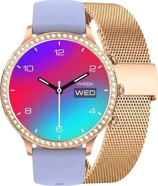 Smartwatch Gravity GT5-7, rozë gold, rrip silikoni dhe byzylyk
