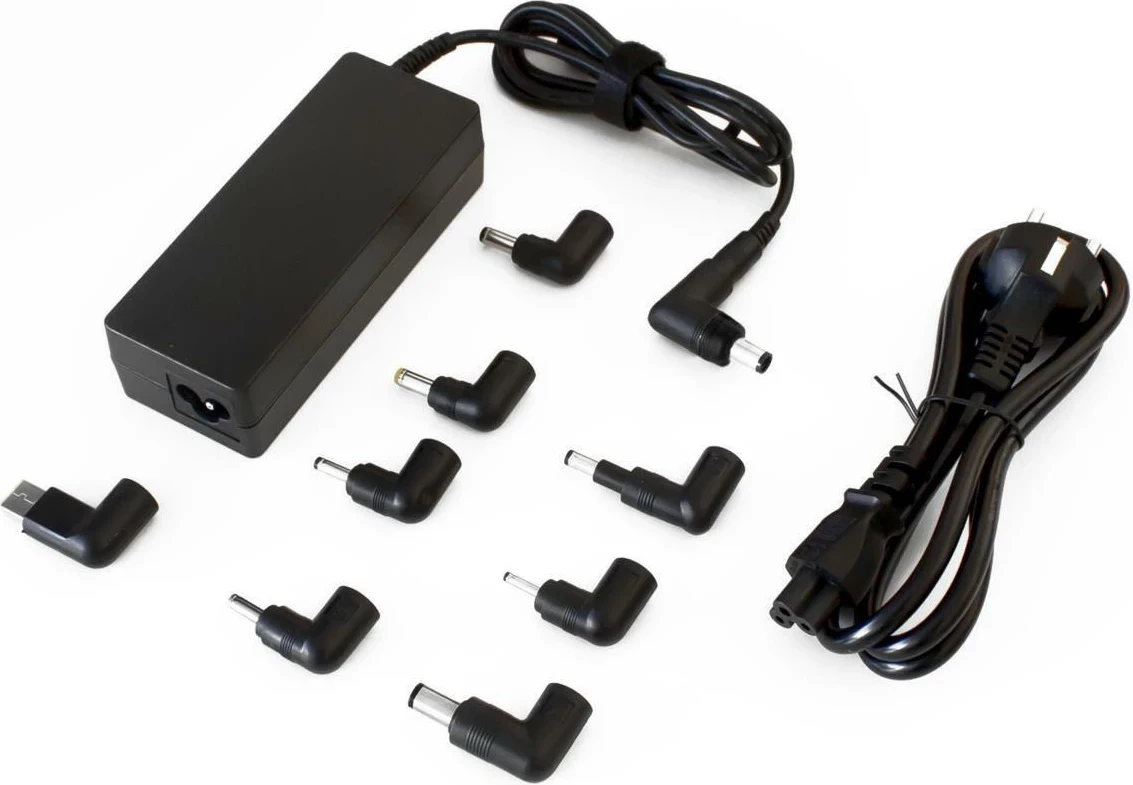 Adapter universal Techmade për laptop 90W, 9 konektorë, ngjyrë e zezë