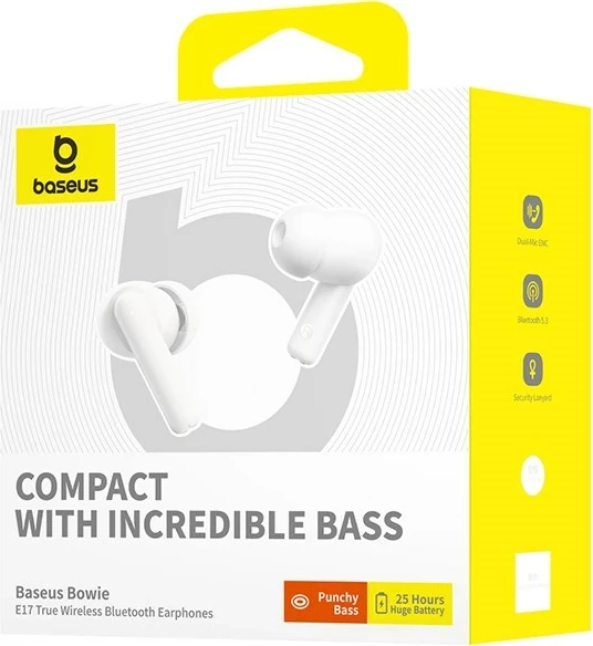Kufje Baseus Bowie E17, True Wireless Stereo (TWS), Bluetooth, Bardhë