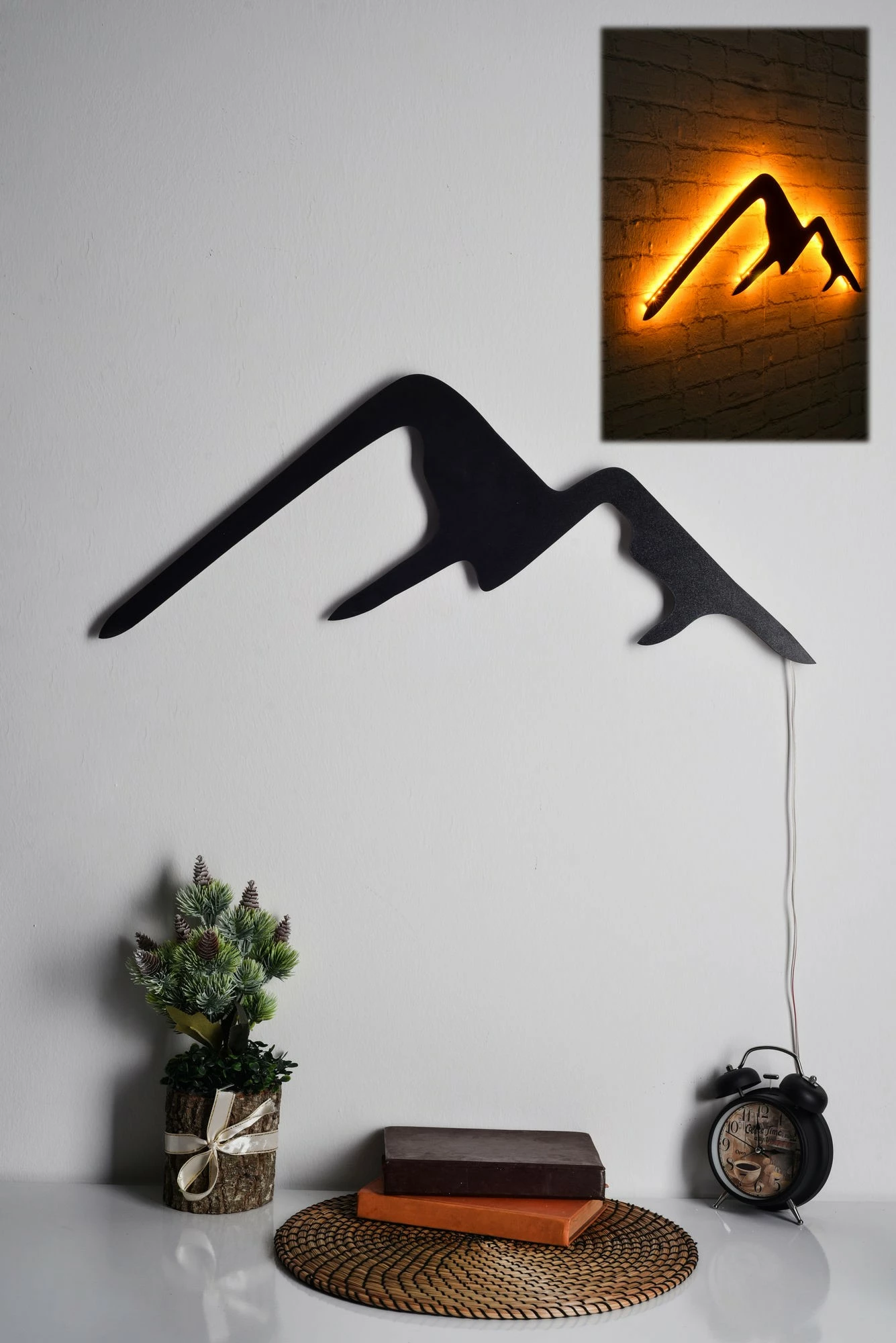 Dritë dekorative LED për mur, formë mali, ngjyrë e verdhë