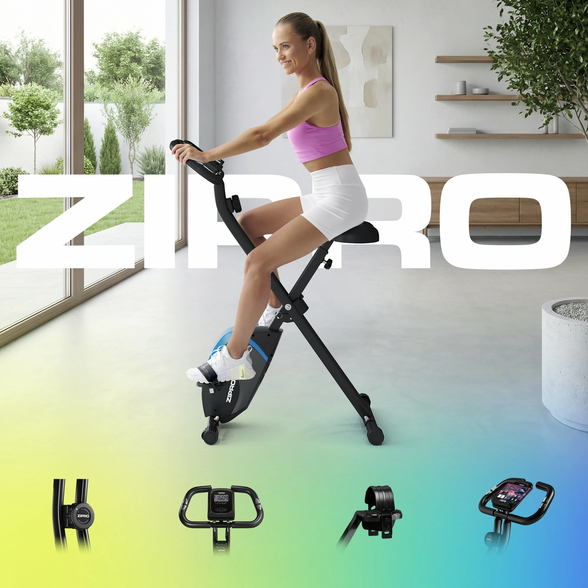 Biçikletë statike Zipro Future X, rezistencë magnetike 8 nivele, e palosshme vertikale, max 110 kg, e zezë