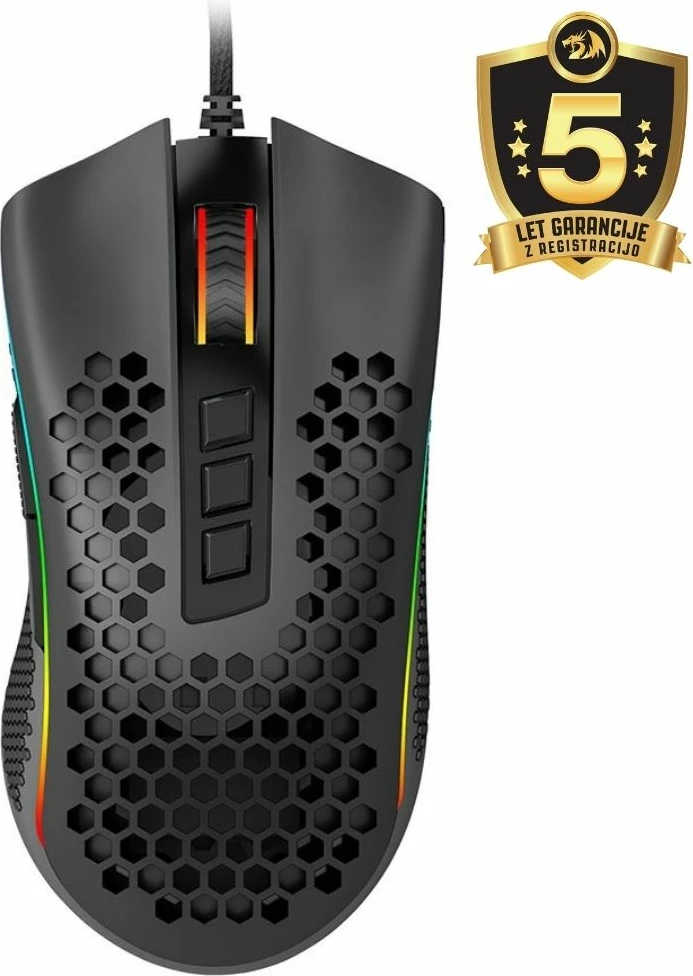 Maus gaming Redragon Storm M808, 12400 DPI, RGB, me kabllo USB, 85 g, i zi
