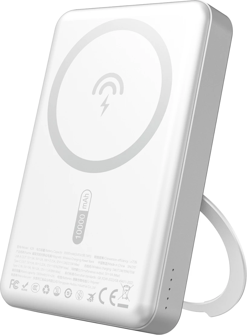 Powerbank Dudao K28, 10000mAh, MagSafe, kasë metalike, Ring Stand, Argjendtë