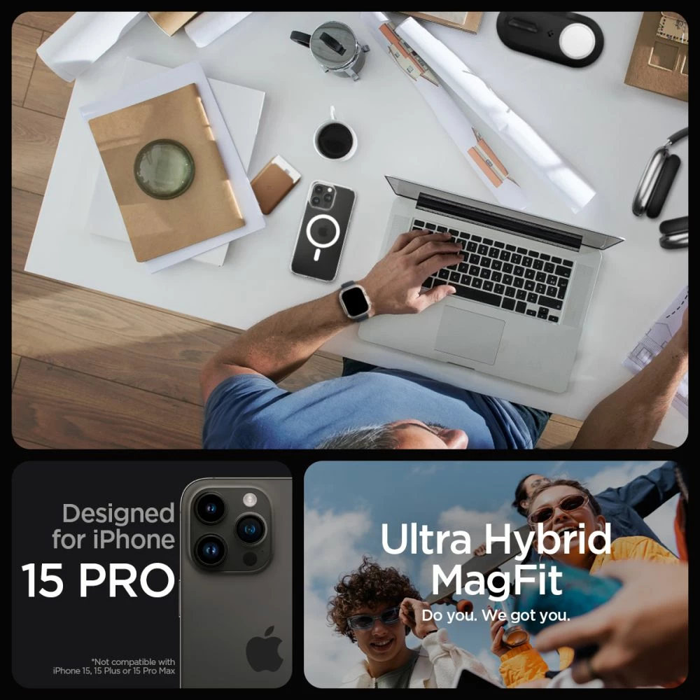 Mbështjellës Spigen Ultra Hybrid Mag për iPhone 15 Pro, MagSafe, frost clear