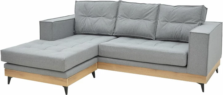 Divan qoshe i kthyeshëm Mirabel, pëlhurë gri-dru natyral, 250x184x100cm