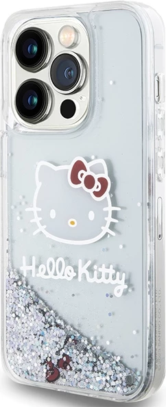 Mbështjellës Hello Kitty Liquid Glitter Charms për iPhone 14 Pro, argjendtë