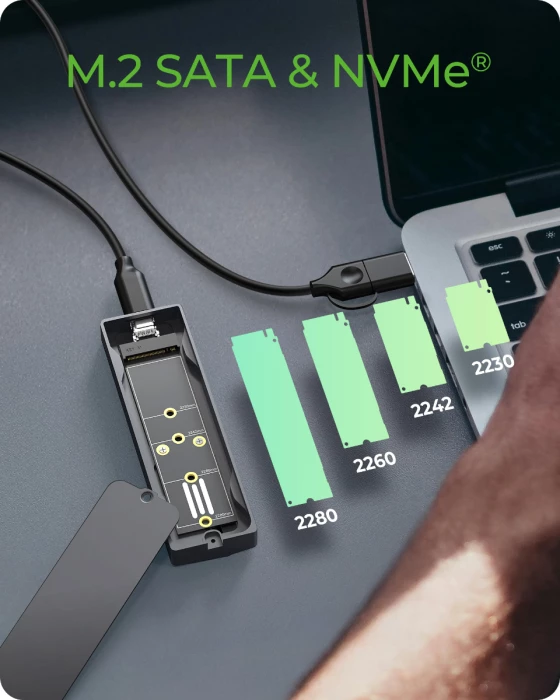 Kasë për SSD M.2 ICYBOX IB-1826MCL-CU31, NVMe/SATA, USB-C 3.2 Gen 2 10 Gbit/s, RGB, gri e errët, set me kabllo