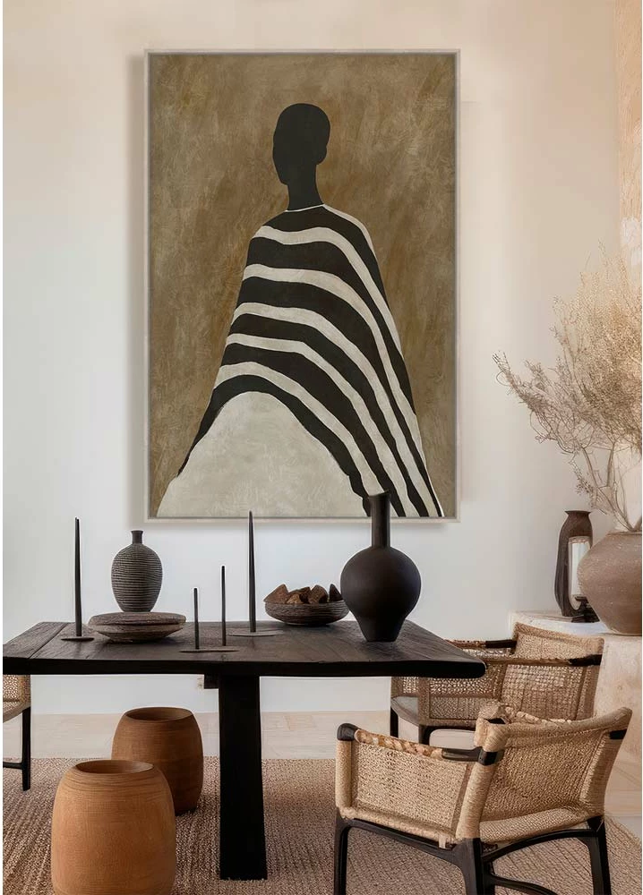 Pikturë dekorative me kornizë, ngjyrë kafe-bezhë-e zezë, 80x120x4cm