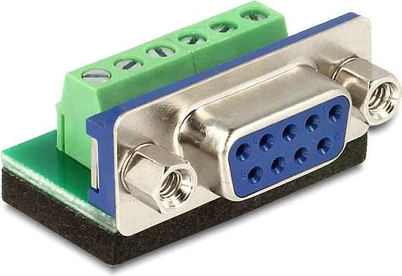 Adapter serial DeLOCK 65498, DB9 (Sub-D 9p) femër në bllok terminal 6p, zi/blu/jeshile/argjend