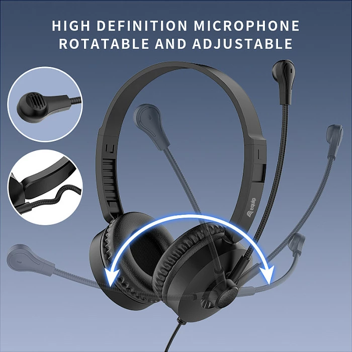 Kufje EQUIP Stereo Headset, USB-A, kabllo 2 m, me mikrofon, të zeza
