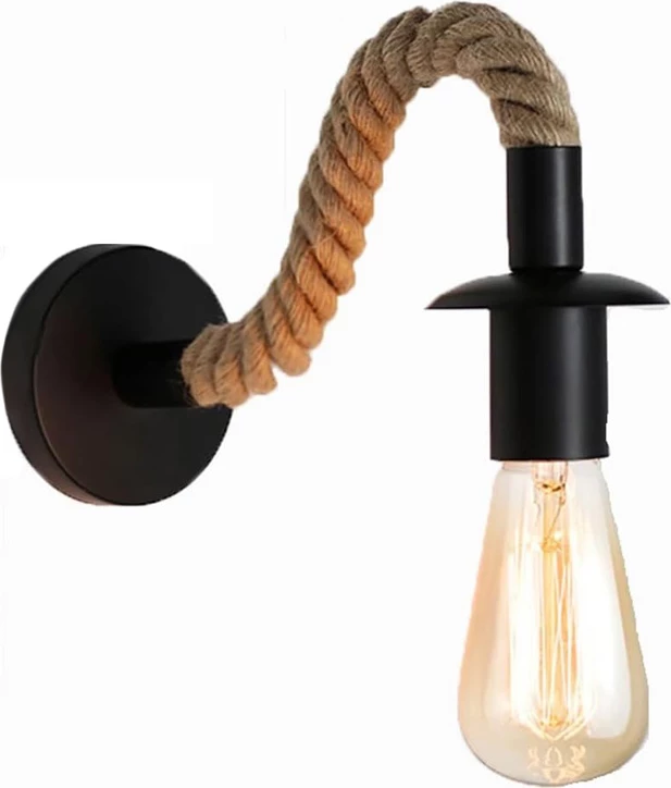 Llambë muri Kaniwel, metal i zi, litar natyral, 28x10x10cm