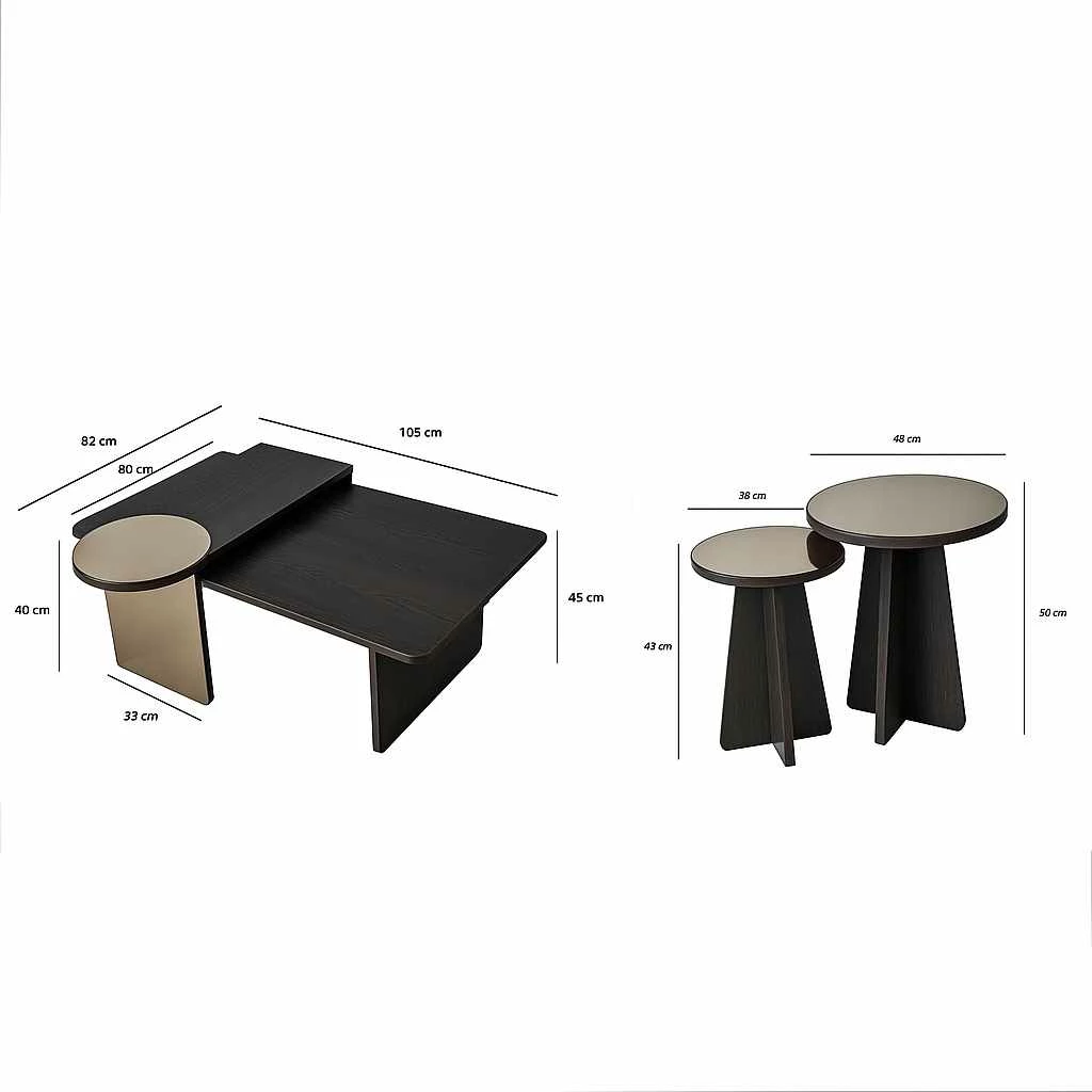 Set tavolinash ndihmëse, 4 copë, ngjyrë e zezë dhe bronzi, Skye Decor Luna