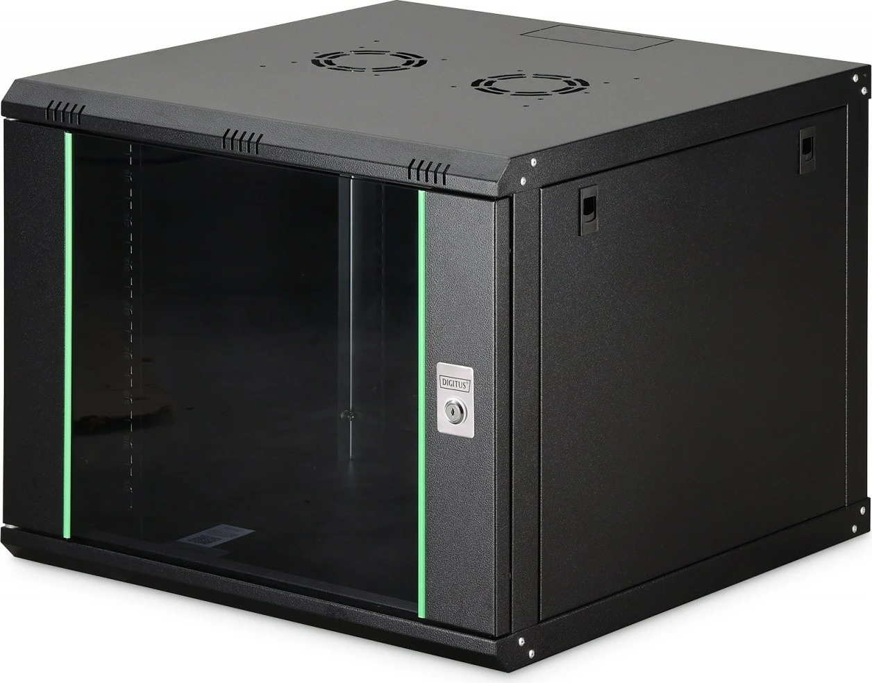 Kabinet rrjeti muror Digitus DN-37107 19" 9U 474x600x600mm derë xhami IP20 kapacitet 60kg i pa-montuar, zezë