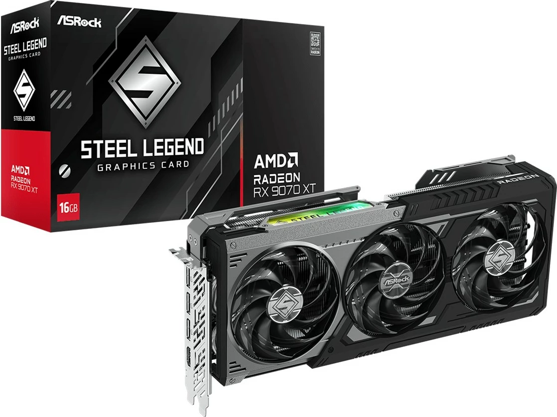 Kartelë grafike ASRock Radeon RX 9070XT Steel Legend Dark 16GB, 3 fan, multikolor