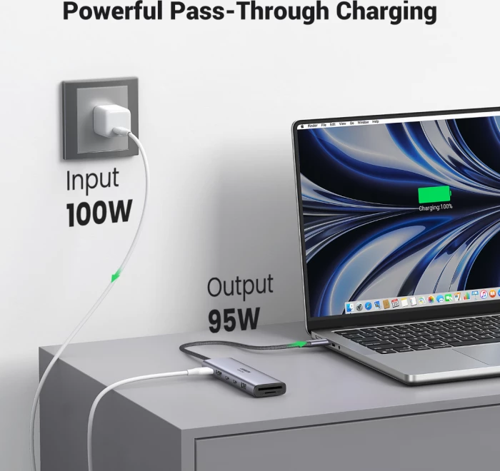 Hub USB-C UGREEN 45521 7-në-1 10Gbps 4K@60Hz PD 100W gri