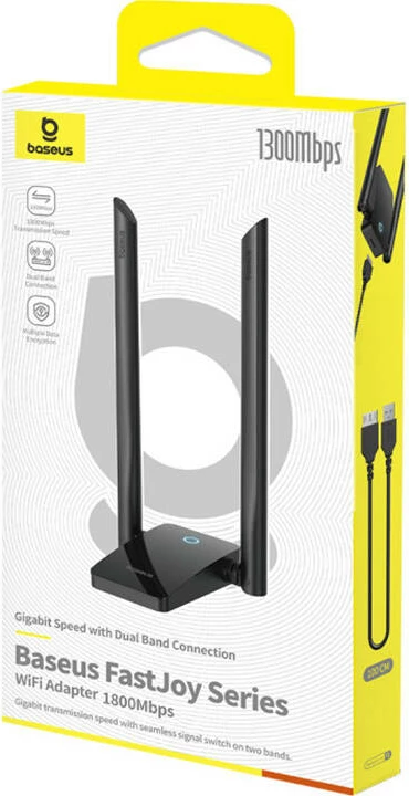 Adapter WiFi Baseus FastJoy 1800Mbps me antena të jashtme, i zi