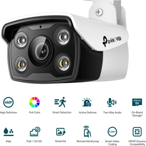 Kamerë sigurie rrjeti TP-LINK VIGI C340 (2.8mm) 4MP 2560×1440 PoE IP67 Full-Color, bardhë/zezë