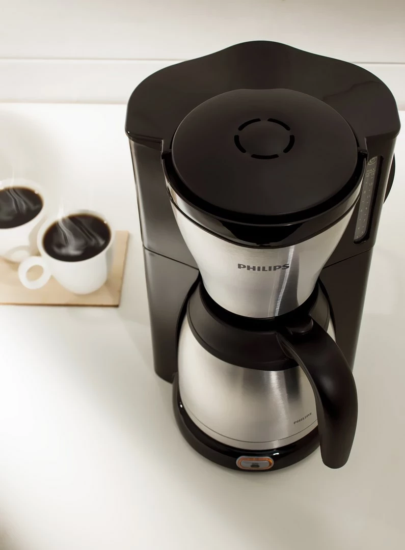 Aparat kafeje me filtër Philips Café Gaia HD7546/20, 1000 W, ibrik termo, zi/argjendtë