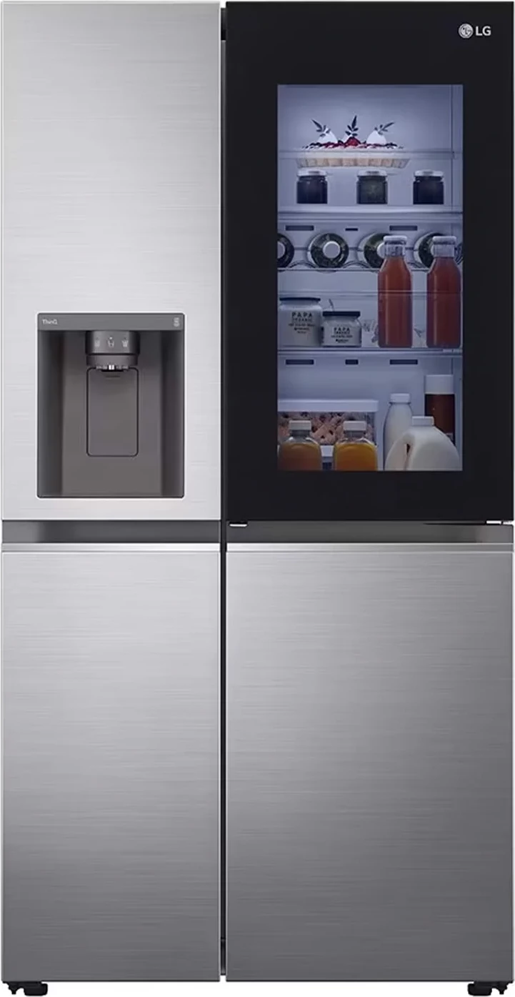 Frigorifer side-by-side, LG, GSXV80PZLE, 635 L, InstaView Door-in-Door, WiFi, dozues uji/akulli, klasë energjie E, 179 x 91.3 cm, Platinum Silver