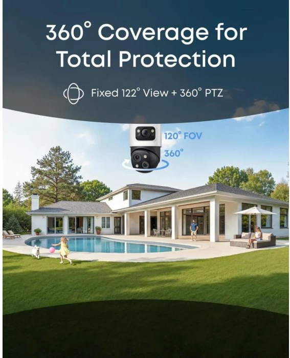 Kamerë sigurie PoE bullet-PTZ Eufy Security S4 (Anker) T8E00321, 16MP tri-lens, 4K wide-angle + 2K PTZ, 8× zoom, 360° rrotullim, IP65, bardh/zi
