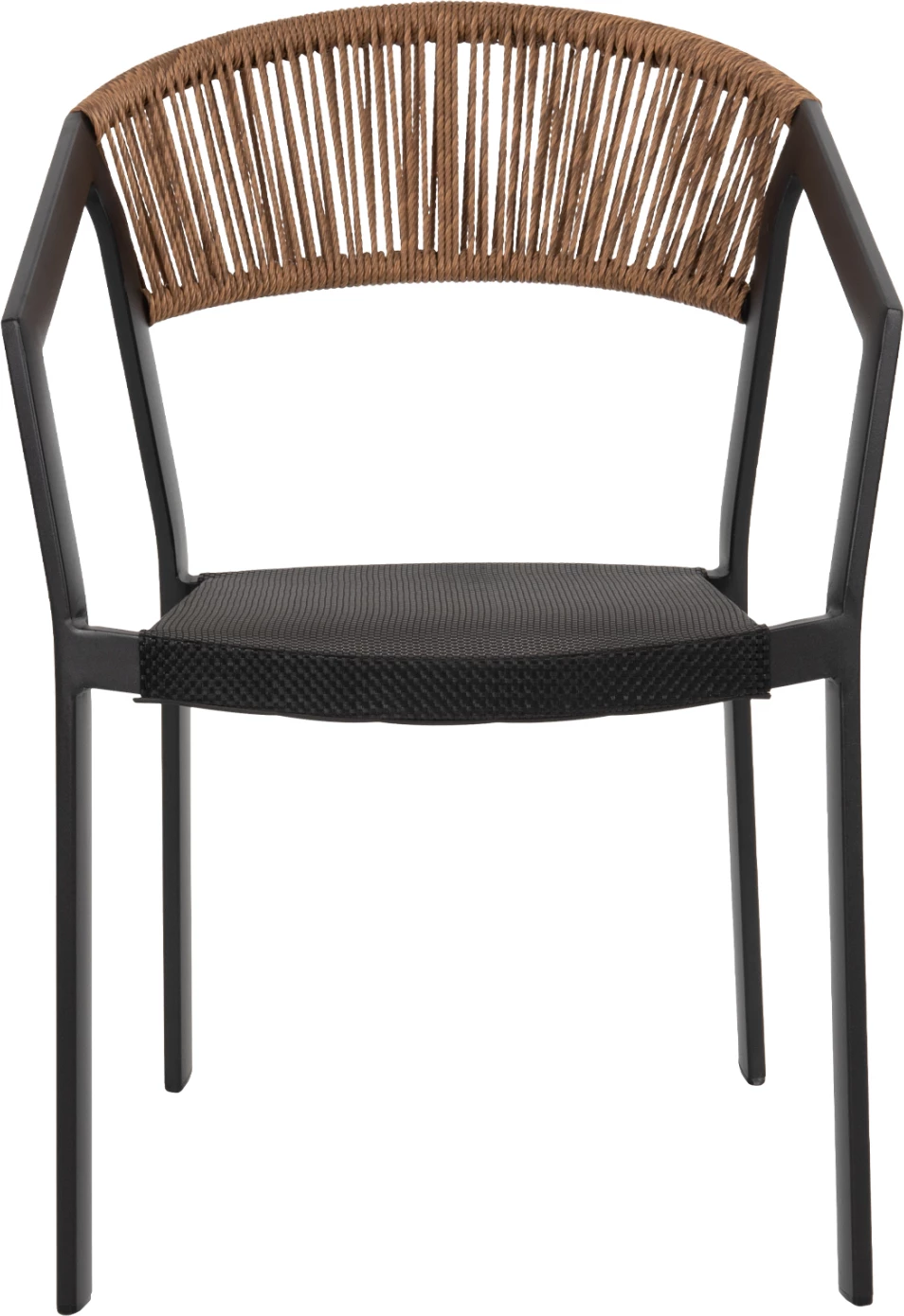 Karrige alumini FH5891.05, kornizë e zezë dhe tekstil, shpinë ratan bezhë, 57.5x59x81.5 cm
