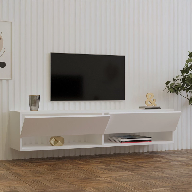 Mobilje muri për TV Melosa, ngjyrë e bardhë, 141x30x31cm