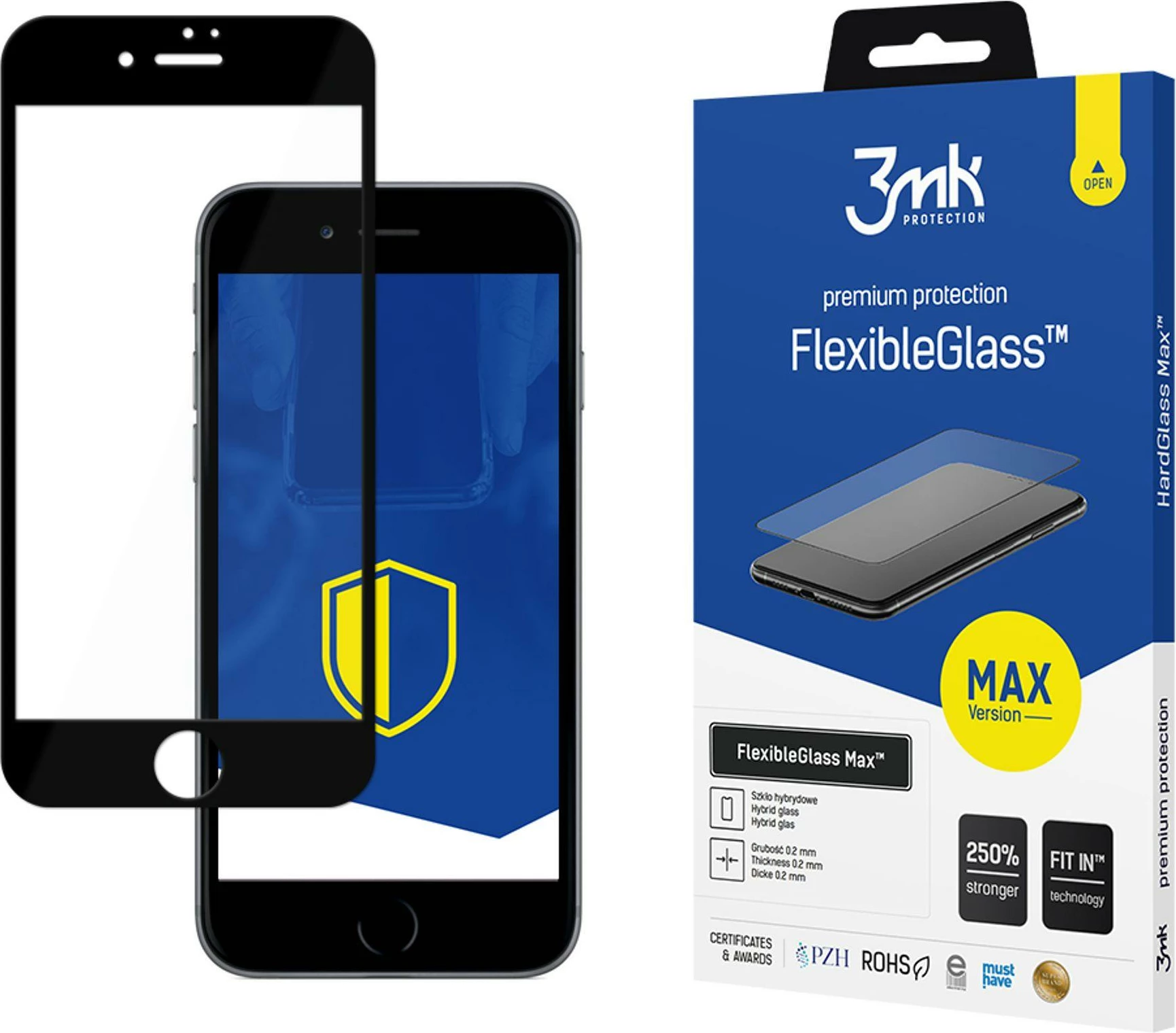 Mbështjellës xhami hibrid 3mk FlexibleGlass Max për iPhone 7 / 8 Plus, i zi