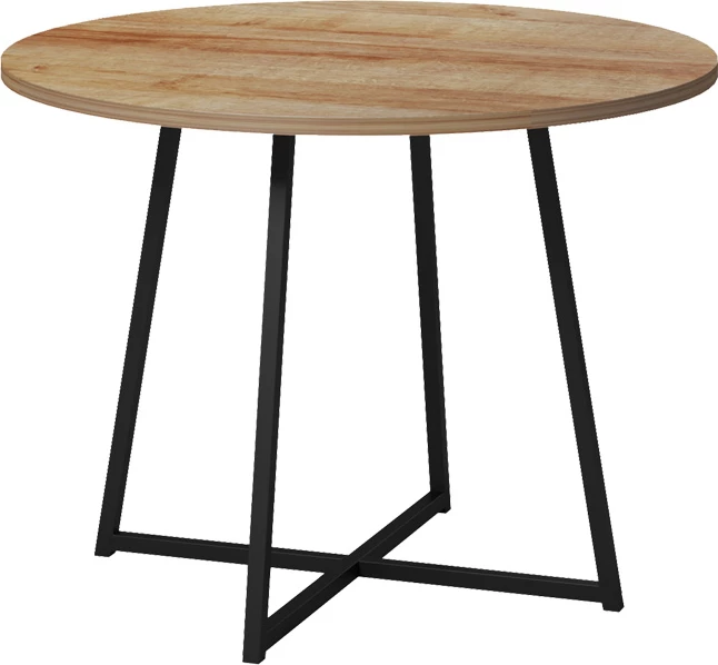 Tavolinë ngrënieje Sarah I, ngjyrë lisi, këmbë metalike të zeza, D100x76cm