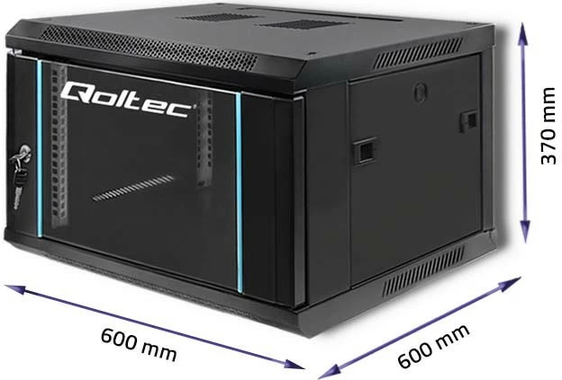 Kasë RACK Qoltec 19-inch, 6U, 600x370x600mm, e zezë, për montim në mur