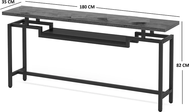 Konsolë Onole, metal i zi, dru arre, 180x35x82cm