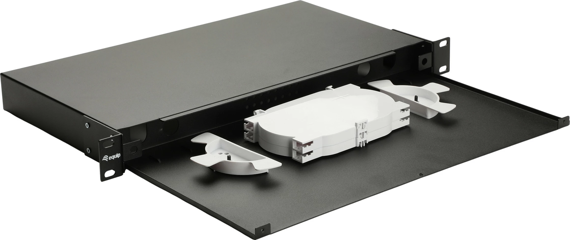 Kuti fiber optike rack 19" EQUIP Space-Box, pa panel, çelik, 1U, e zezë