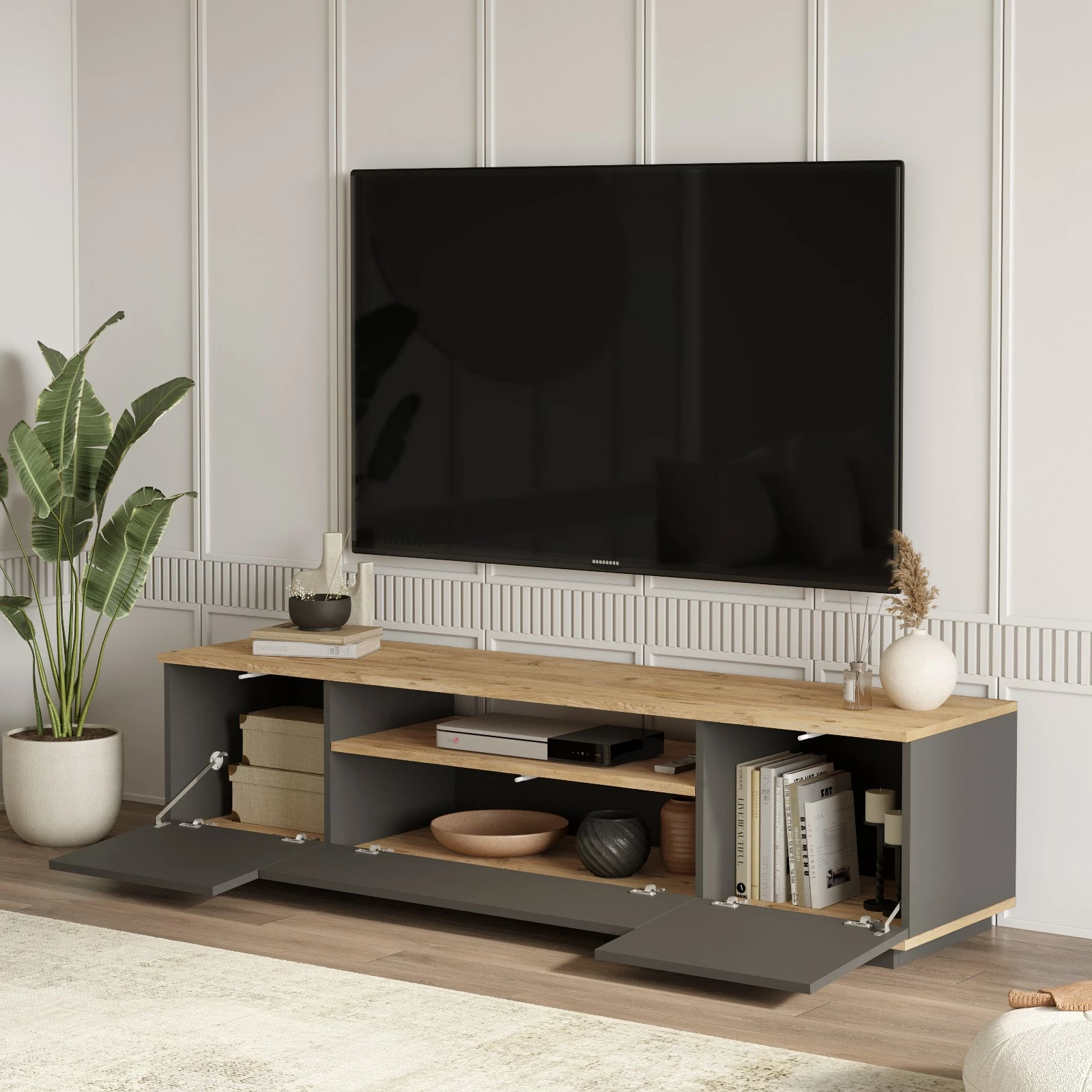 Komodë TV Hanah Home, Fr7-Aa, ngjyrë pishë Atlantike dhe antracit