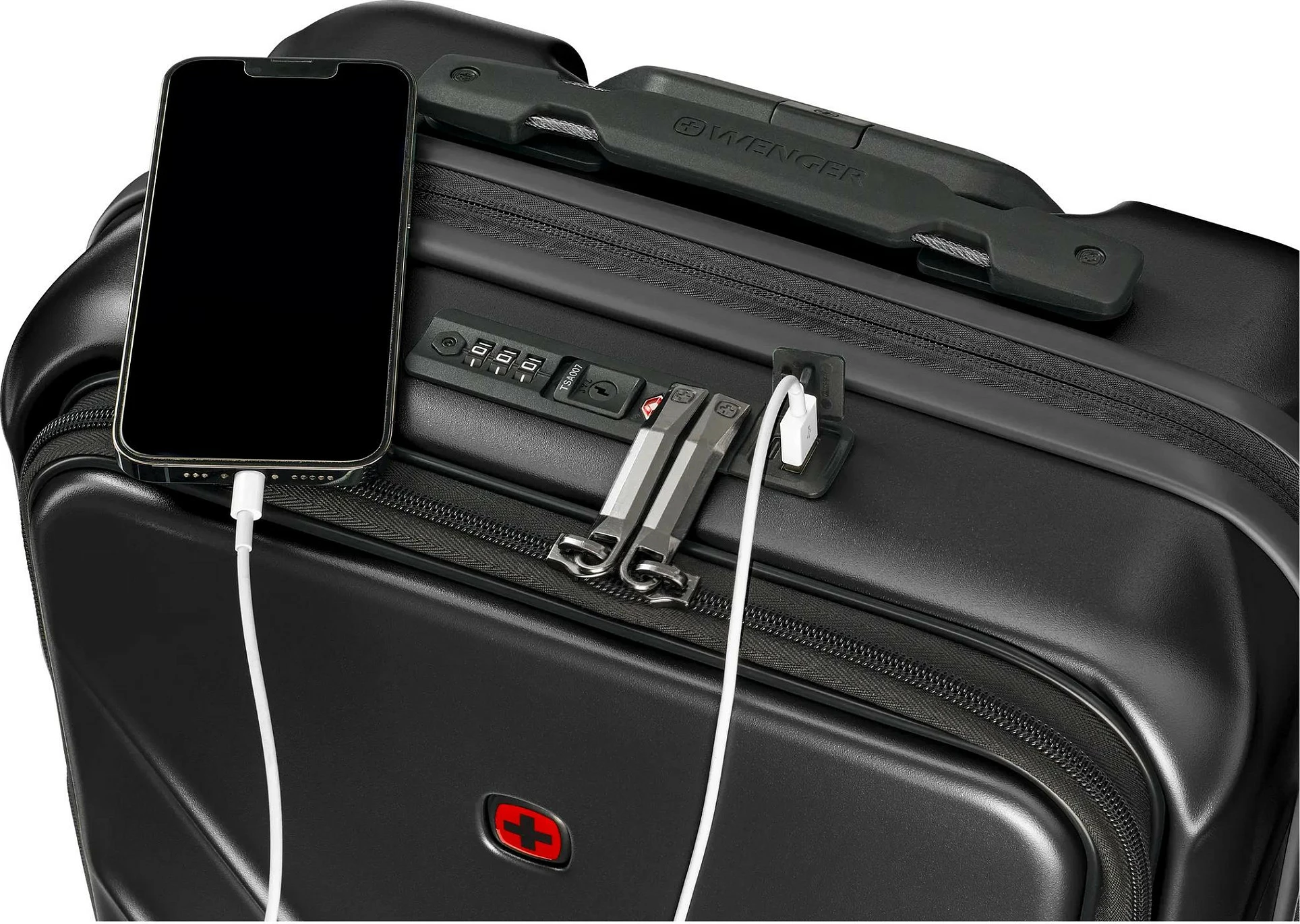 Valixhe kabine Wenger Amplix Hardside Carry-On, 36L, për laptop 16", 4 rrota, e zezë