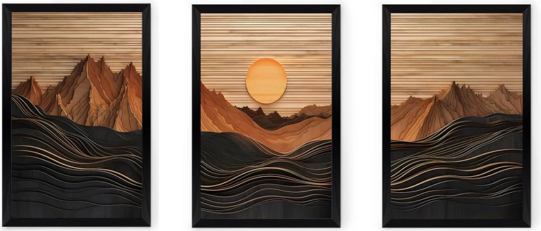 Set pikturash murale në kornizë, triptik Peaky, print digjital, 33x0.3x48cm