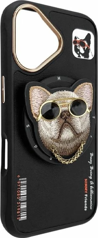 Kapak telefoni Nimmy Glasses Cool Dog MagSafe për iPhone 16, i zi