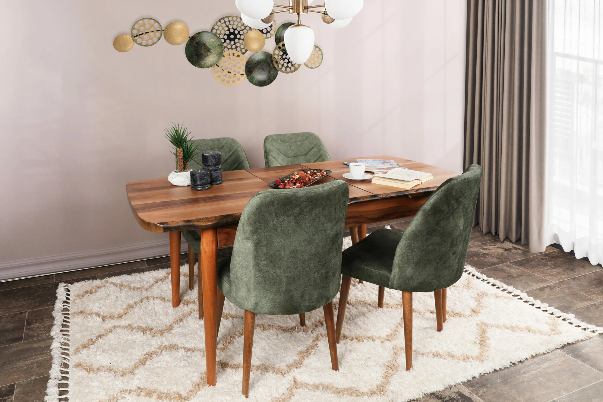 Set karrigesh (2 copë), Hanah Home, Dallas 558 V2, ngjyrë arre dhe e gjelbër e errët