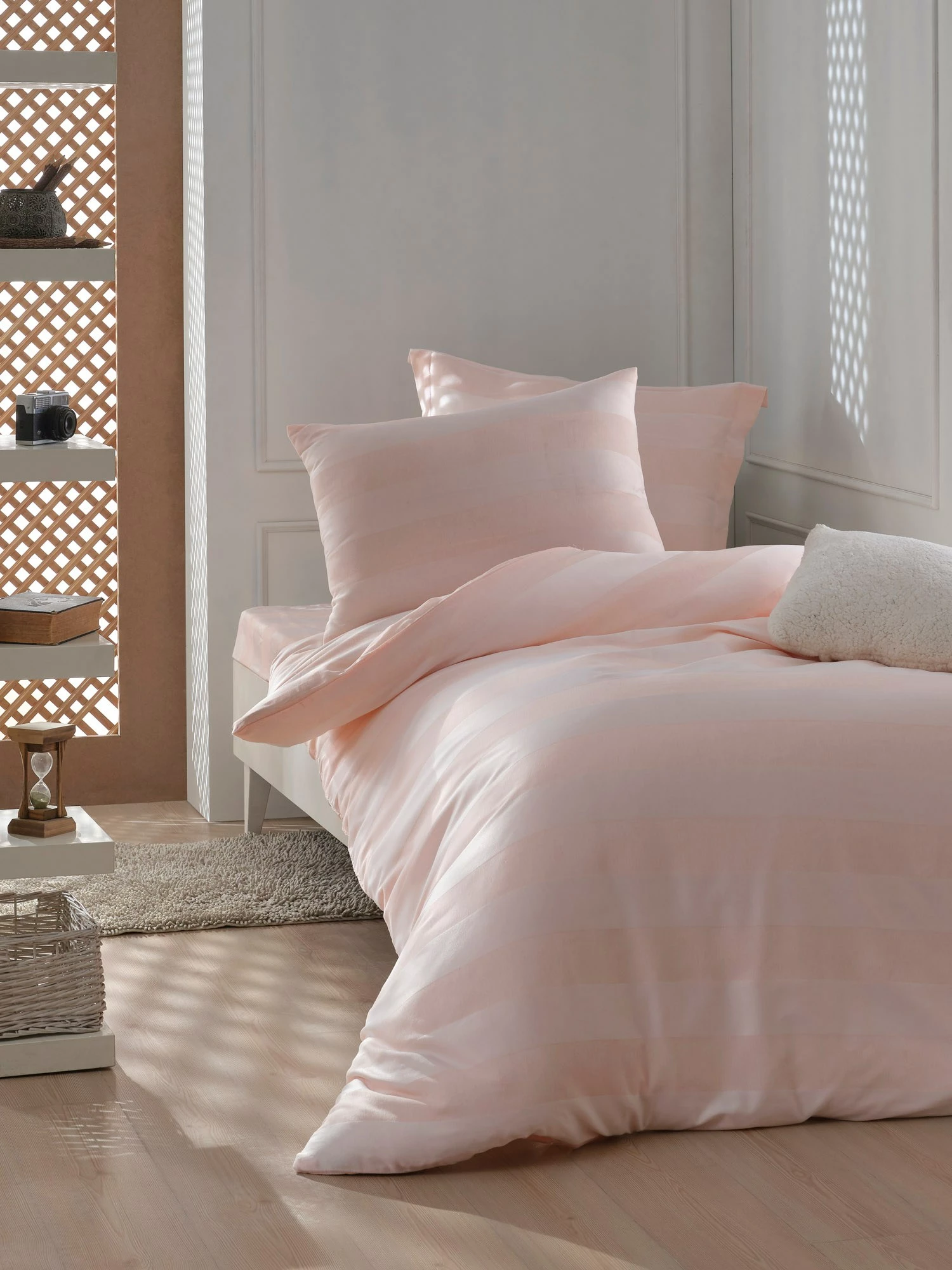 Set mbulesë jorgani Single XXL, L'essentiel, saten Max Yollu, ngjyrë puder