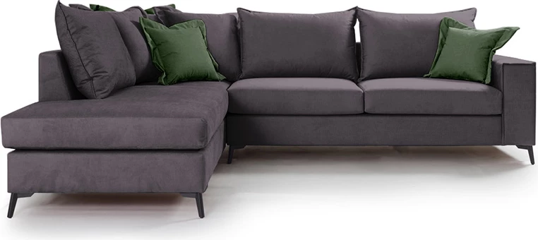 Kënd divani Boston këndi djathtë, pëlhurë, ngjyrë gri e errët-gjelbër e errët, 290x235x95cm