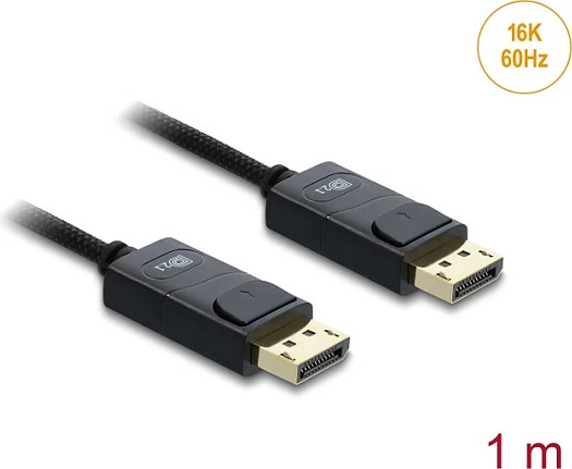 Kabllo DisplayPort DeLOCK DP 2.1, 1 m, 16K 60Hz, 80 Gbps, e zezë