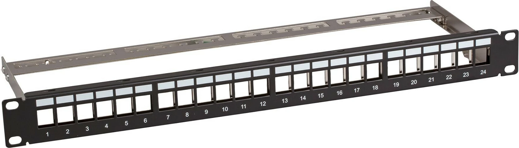 Patch panel EFB Elektronik B37200100GR.24, 24 porta RJ45 Keystone Cat6a, 19" 1U, 10GbE, metal, gri