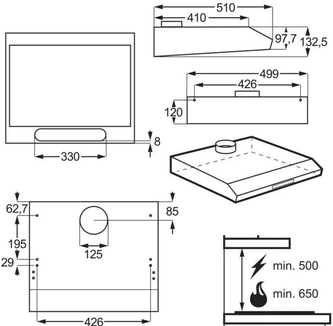 Aspirator nën-dollap Electrolux LFU215X, Çelik, 50 cm