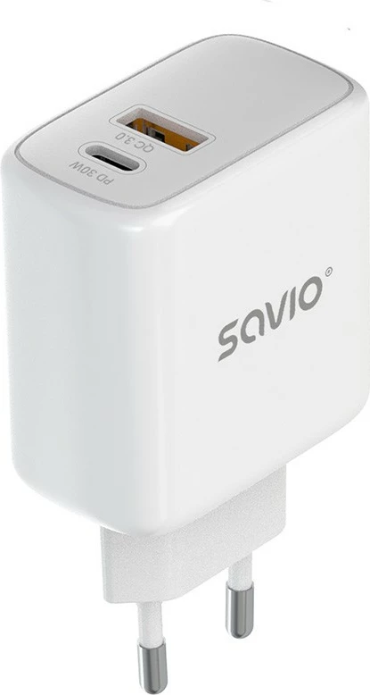 Karikues muri Savio LA-10 me kabllo USB-C 30W, Bardhë