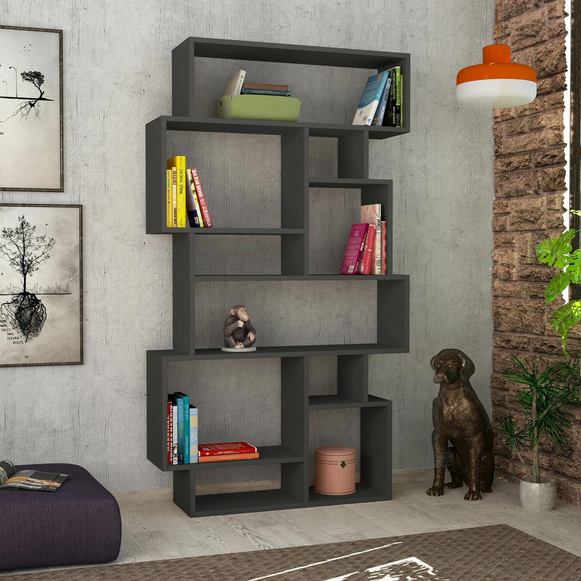 Raft librash Skye Decor, ngjyrë antracit