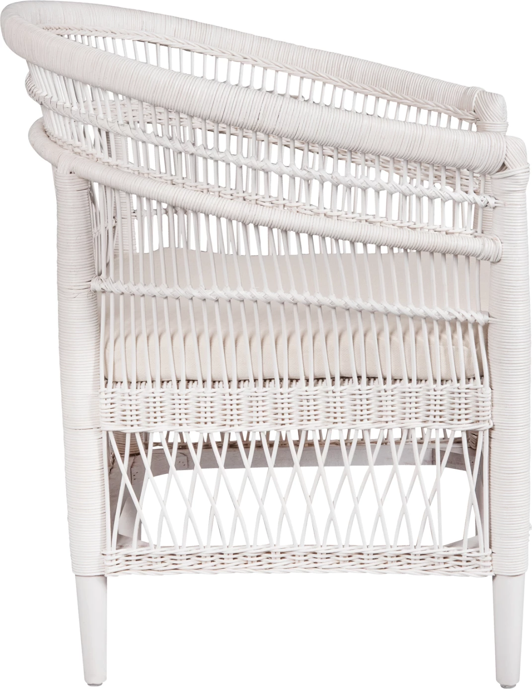 Karrige MALAWI FH9635.02 dru mahogany me rattan, jastëk i bardhë-bardhë 80x70x86Hcm
