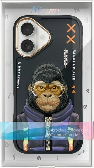 Mbështjellës Nimmy Cool&Cute 2.0 Monkey për iPhone 16 6.1", i zi, në kuti