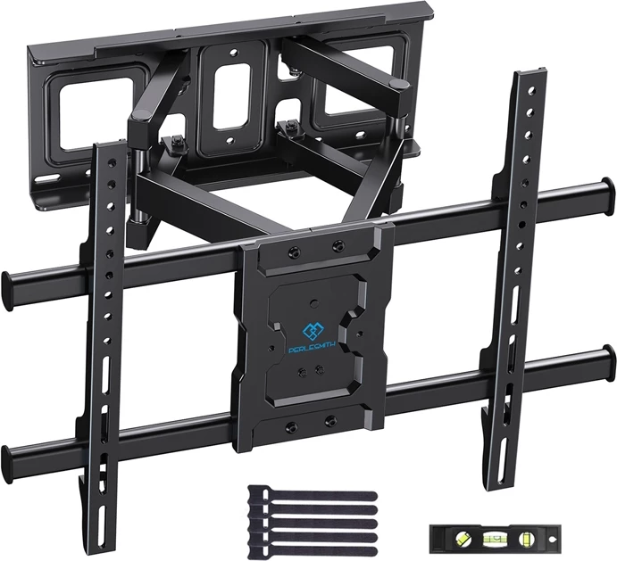Mbajtës muri për TV, Perlesmith PSPILFK1, 37-85", VESA 200x100-600x400, ngarkesa 60 kg, krah i dyfishtë, rrotullim ±60°, prirje +5°/-15°, zgjatje 376 mm, e zezë