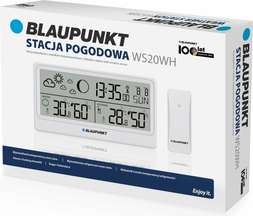 Stacion moti Blaupunkt WS20WH, matje temperature/lagështie, LCD, me sensor pa kabllo, i bardhë, set me 1 sensor